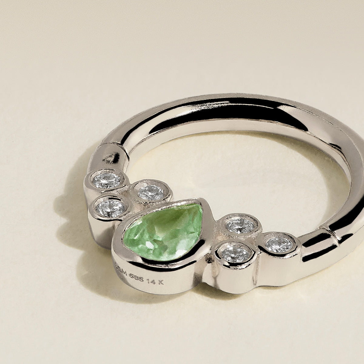 Diamond & Green Sapphire Pear Daith Hoop in Solid White Gold-Astrid & Miyu
