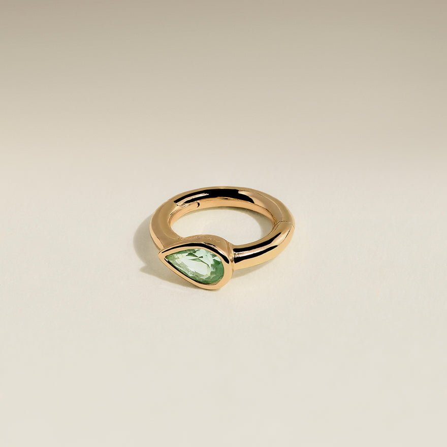 Green Sapphire Pear Seamless Piercing Hoop in Solid Gold-Astrid & Miyu