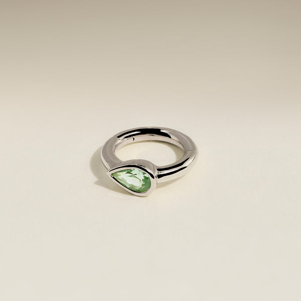 Green Sapphire Pear Seamless Piercing Hoop in Solid White Gold-Astrid & Miyu