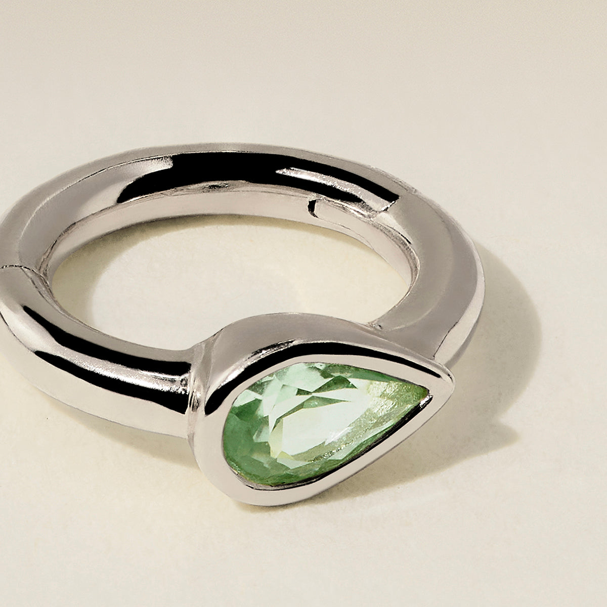 Green Sapphire Pear Seamless Piercing Hoop in Solid White Gold-Astrid & Miyu