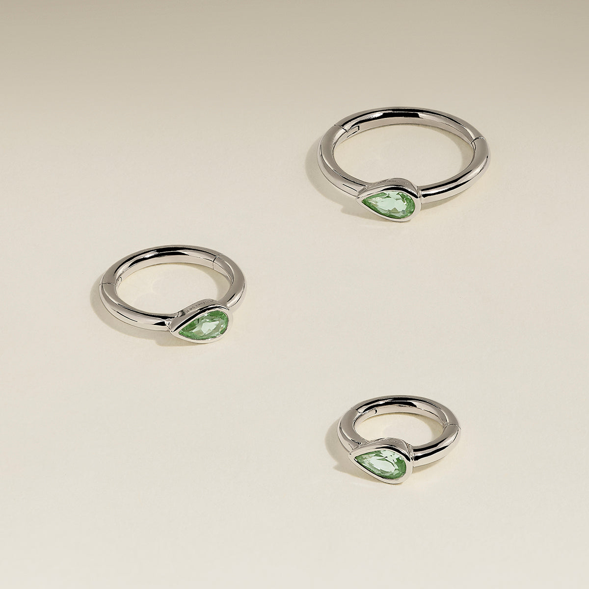 Green Sapphire Pear Seamless Piercing Hoop in Solid White Gold-Astrid & Miyu