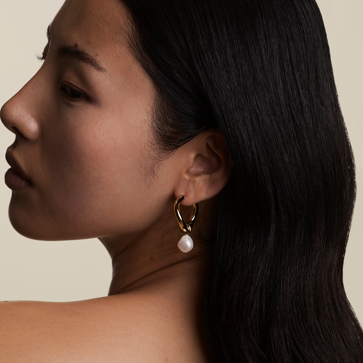 Serenity Pearl Charm XL Hoops in Gold-Astrid & Miyu