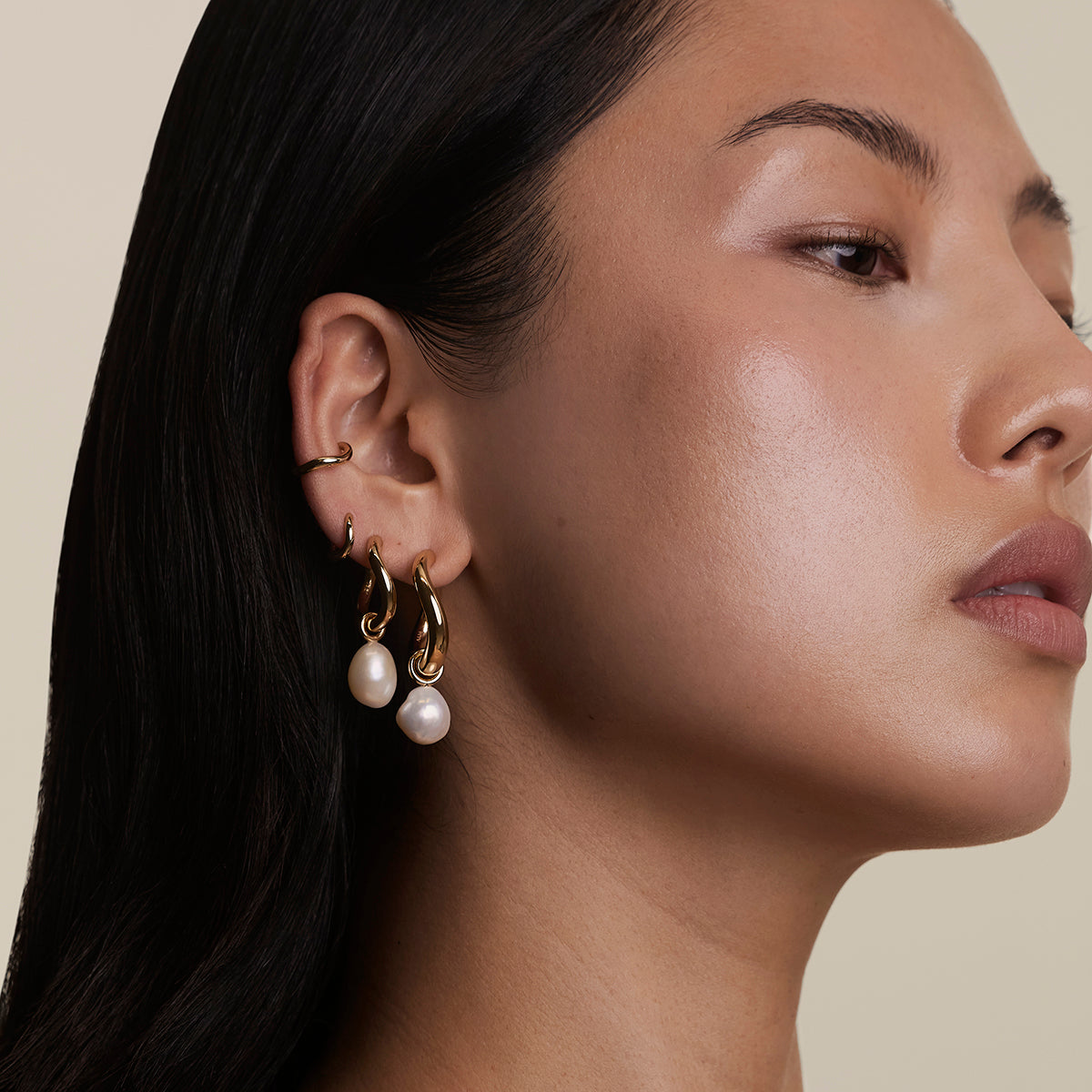 Serenity Pearl Charm XL Hoops in Gold-Astrid & Miyu
