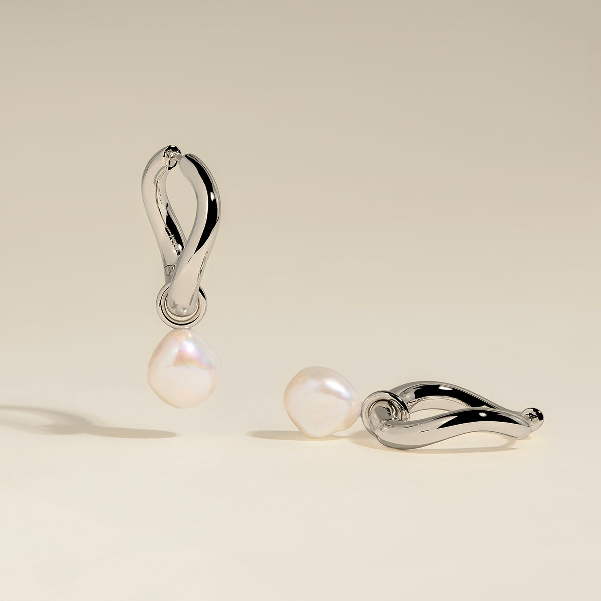 Serenity Pearl Charm XL Hoops in Silver-Astrid & Miyu