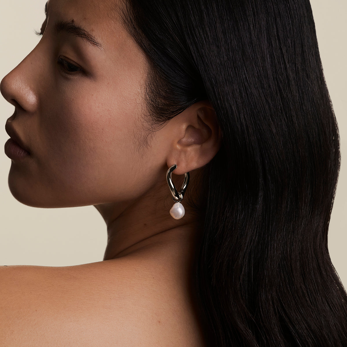 Serenity Pearl Charm XL Hoops in Silver-Astrid & Miyu