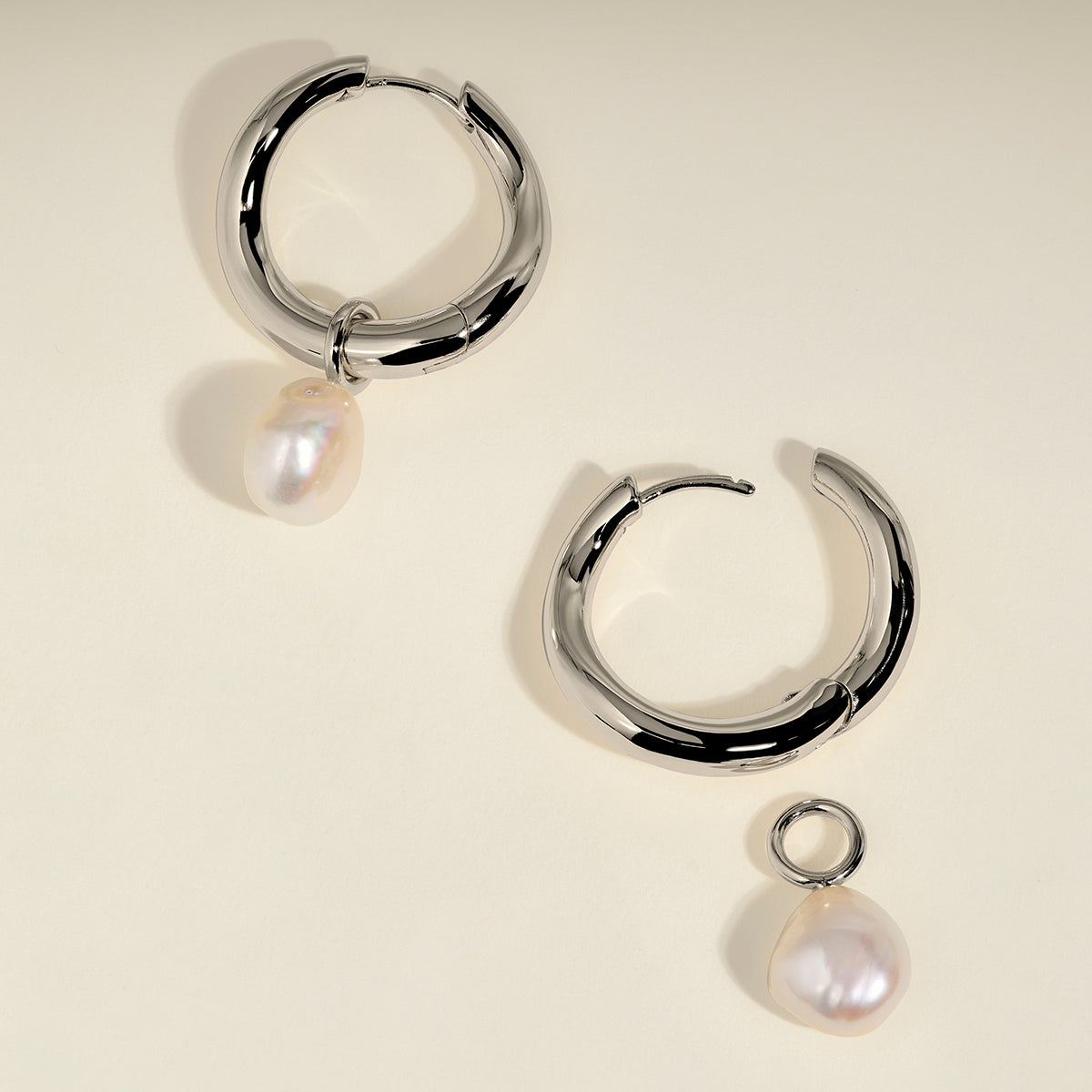 Serenity Pearl Charm XL Hoops in Silver-Astrid & Miyu