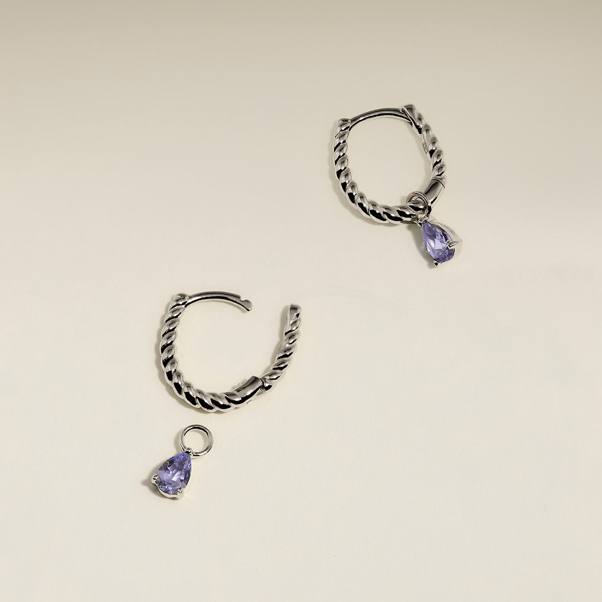 Tanzanite December Earring Charm in Solid White Gold-Astrid & Miyu
