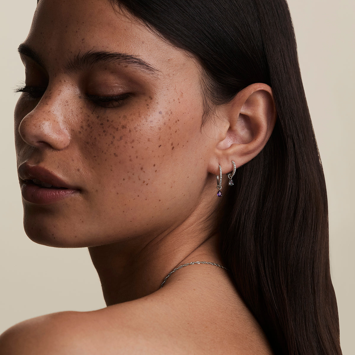 Amethyst February Earring Charm in Solid White Gold-Astrid & Miyu