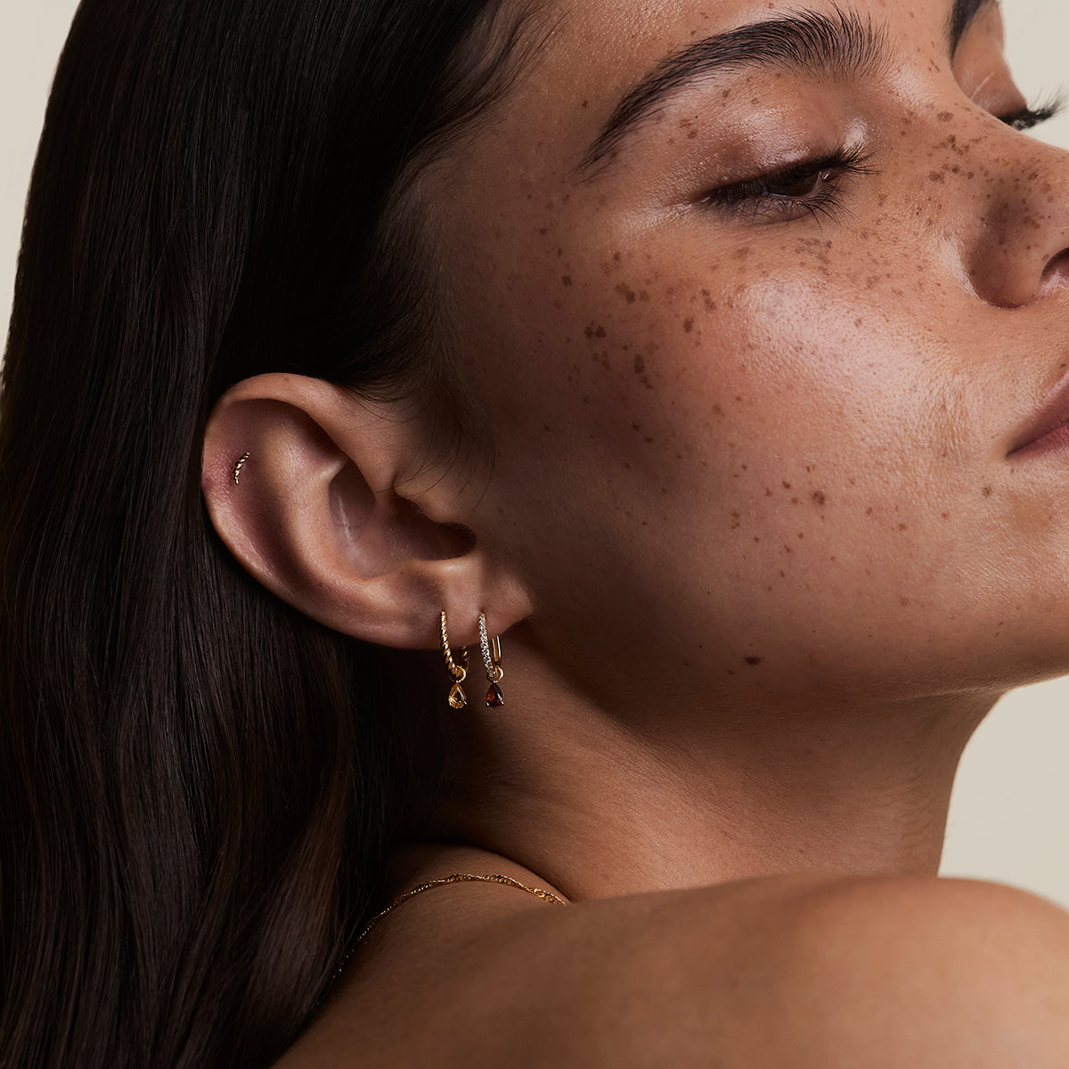 Garnet January Earring Charm in Solid Gold-Astrid & Miyu