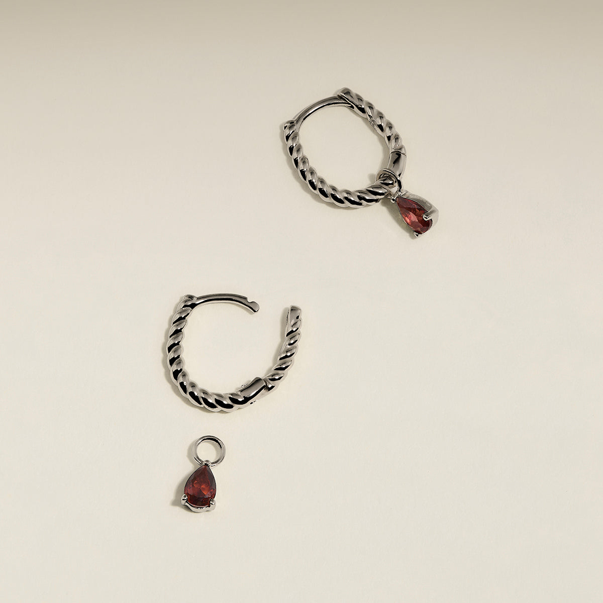 Garnet January Earring Charm in Solid White Gold-Astrid & Miyu