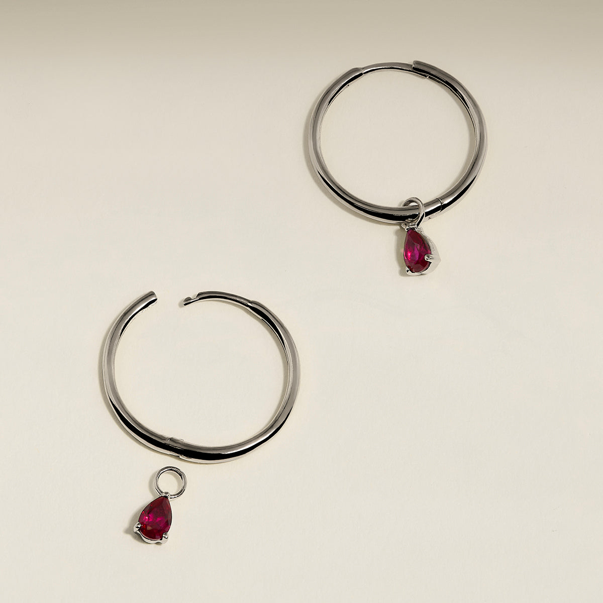 Ruby July Earring Charm in Solid White Gold-Astrid & Miyu