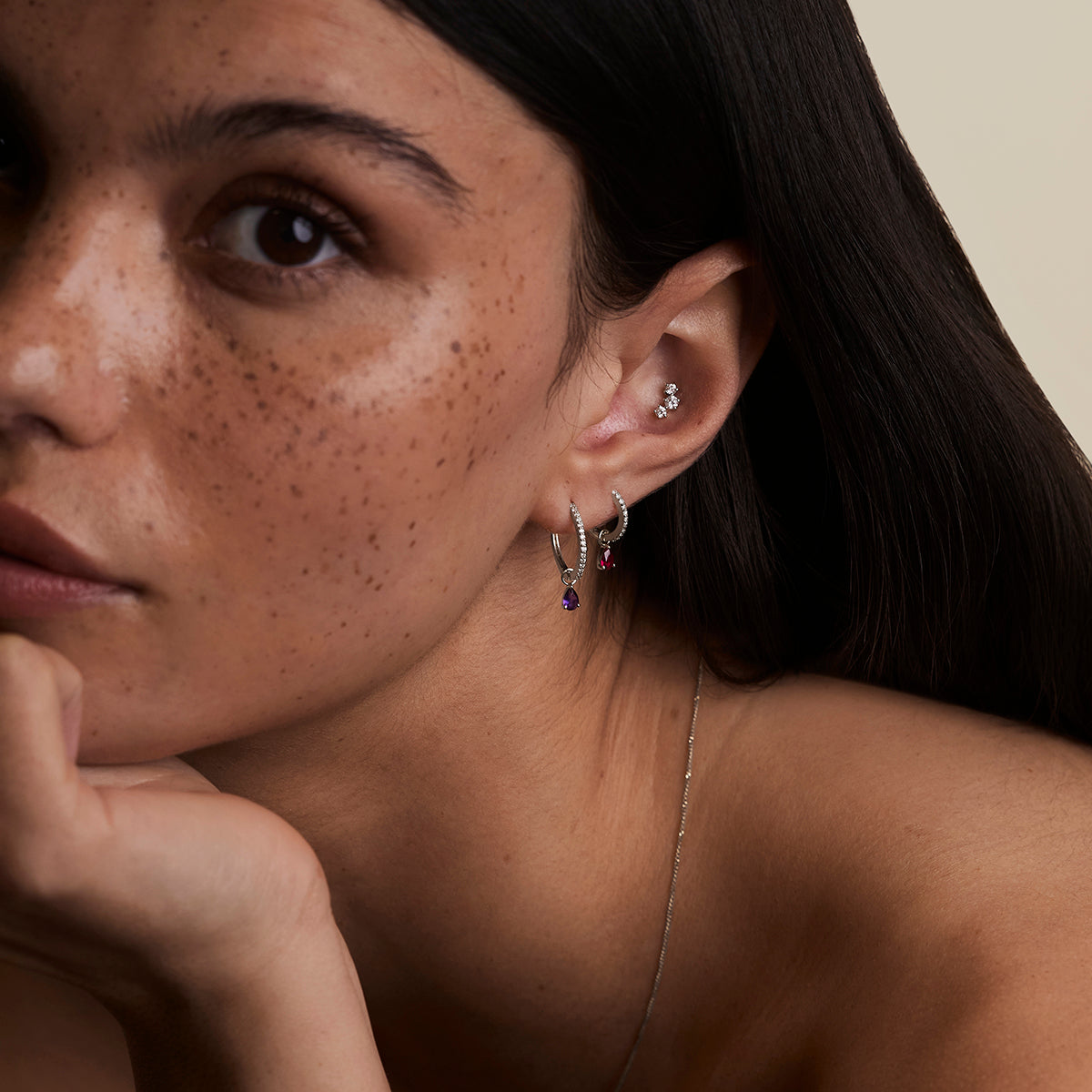 Ruby July Earring Charm in Solid White Gold-Astrid & Miyu