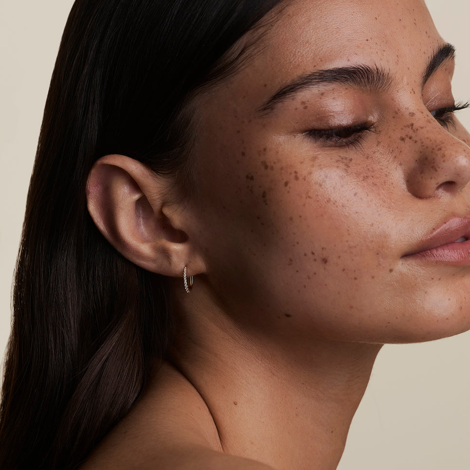 Diamond Pavé Huggies in Solid Gold-Astrid & Miyu