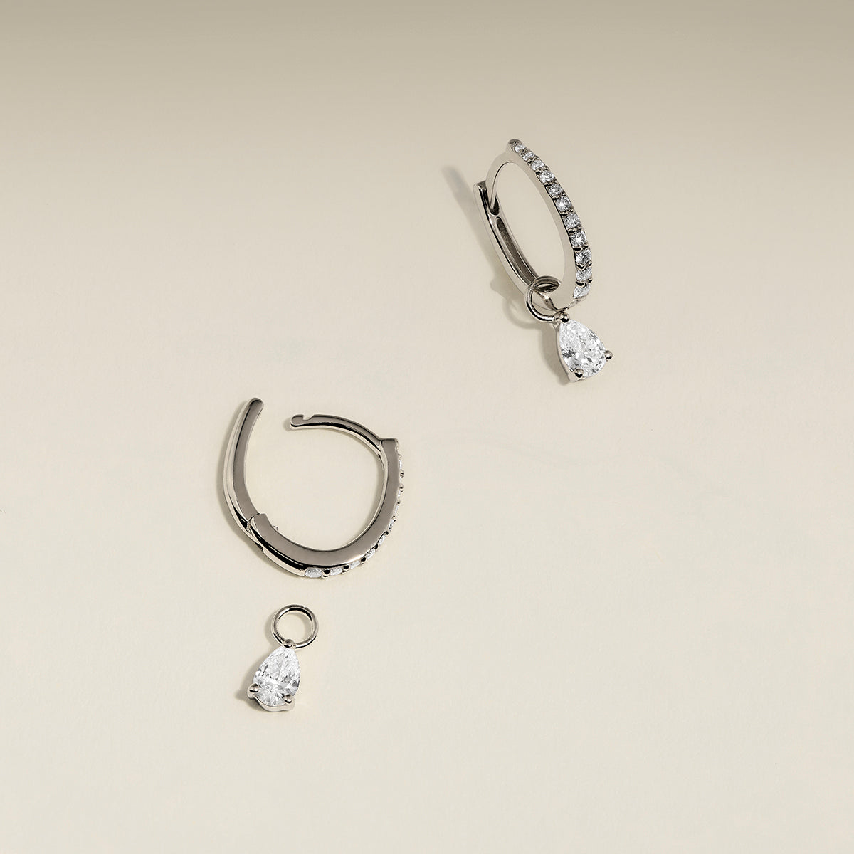 Diamond Pavé Huggies in Solid White Gold-Astrid & Miyu