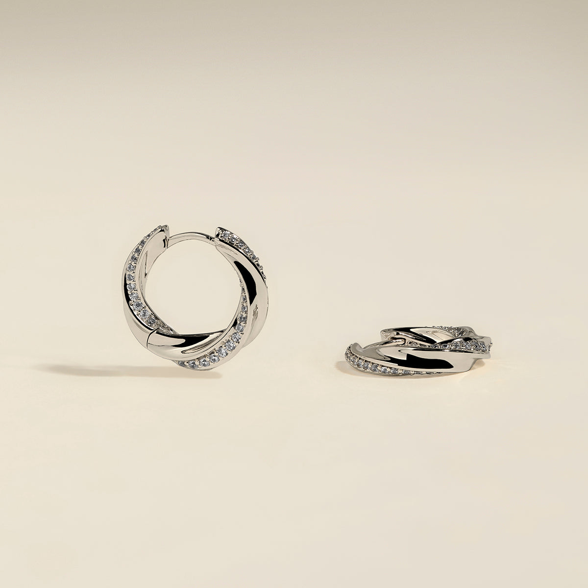 Crystal Cosmic Twist Medium Hoops in Silver-Astrid & Miyu