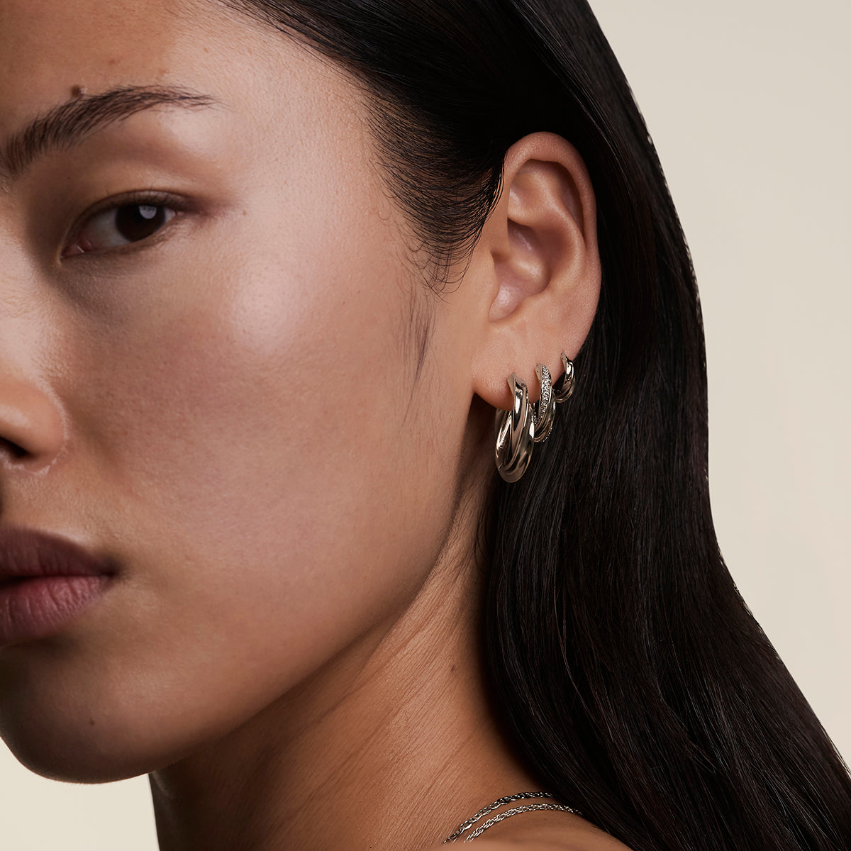 Cosmic Twist Large Hoops in Silver-Astrid & Miyu