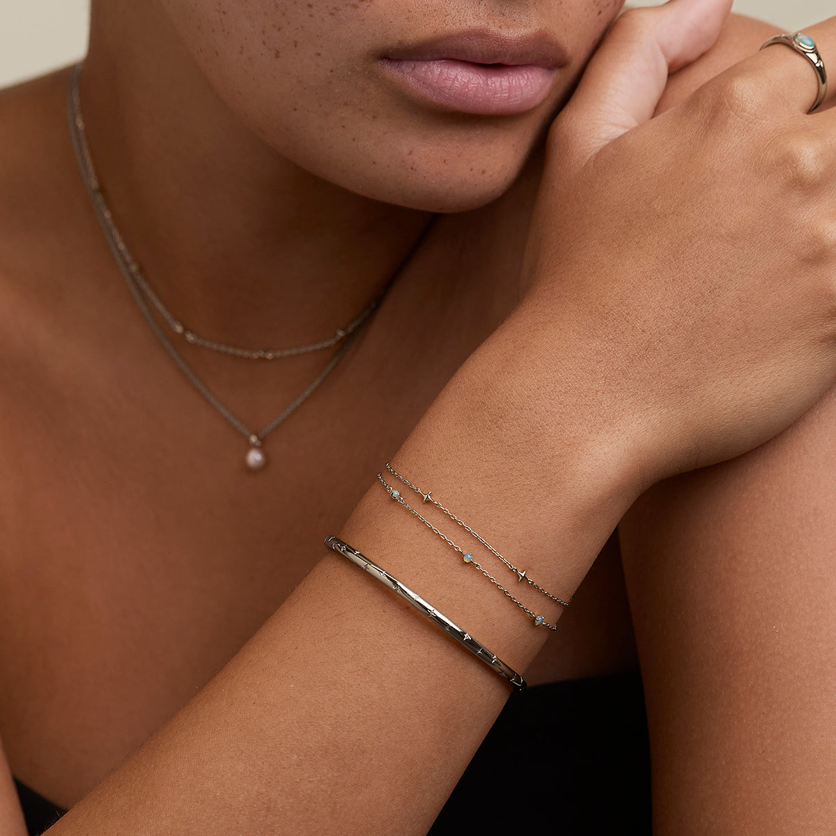 Cosmic Opal Double Bracelet in Silver-Astrid & Miyu