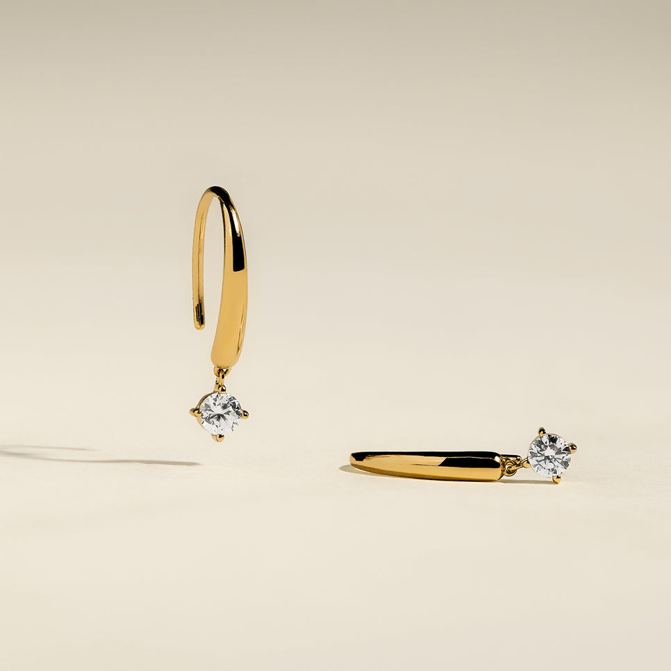 Crystal Charm Hook Earrings in Gold-Astrid & Miyu