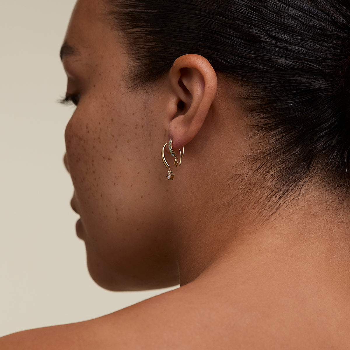 Crystal Charm Hook Earrings in Gold-Astrid & Miyu