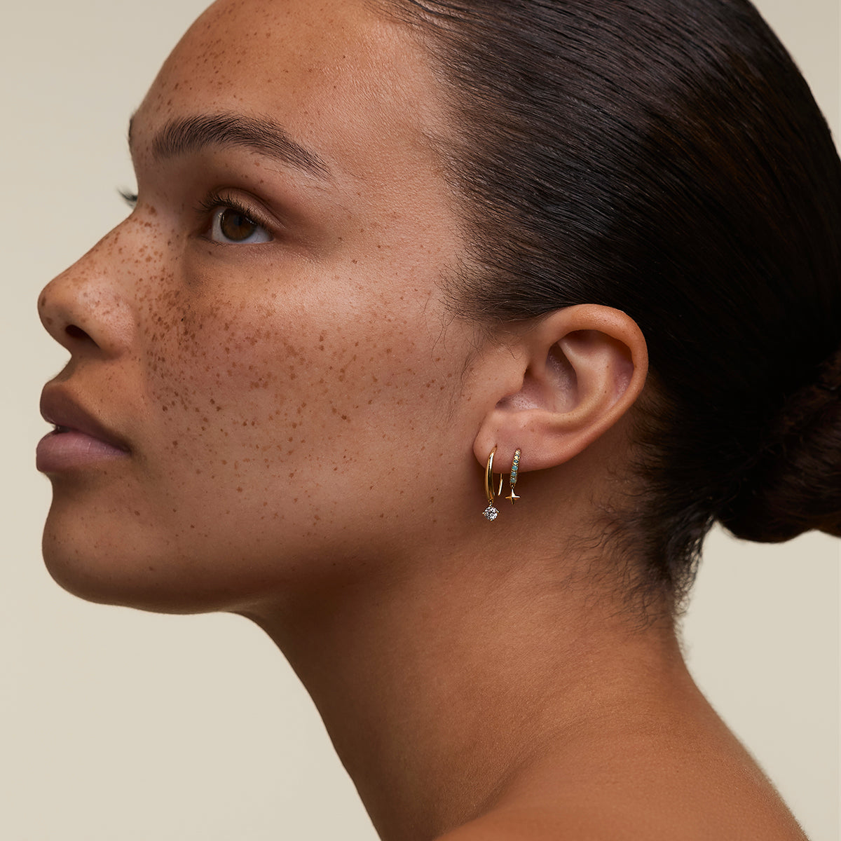 Crystal Charm Hook Earrings in Gold-Astrid & Miyu