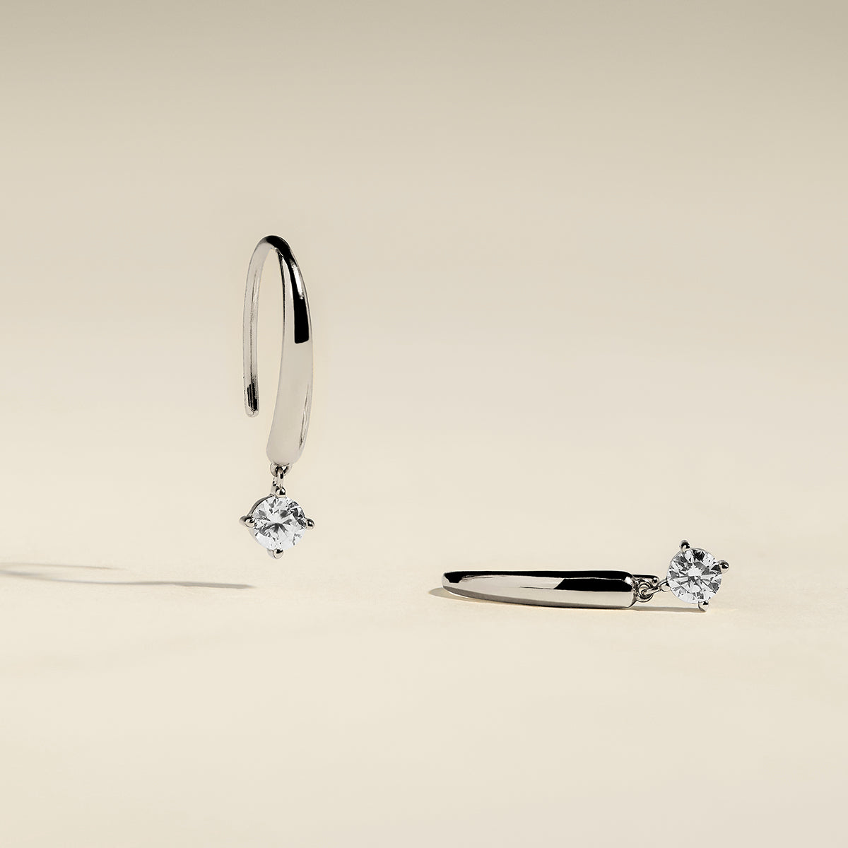 Crystal Charm Hook Earrings in Silver-Astrid & Miyu