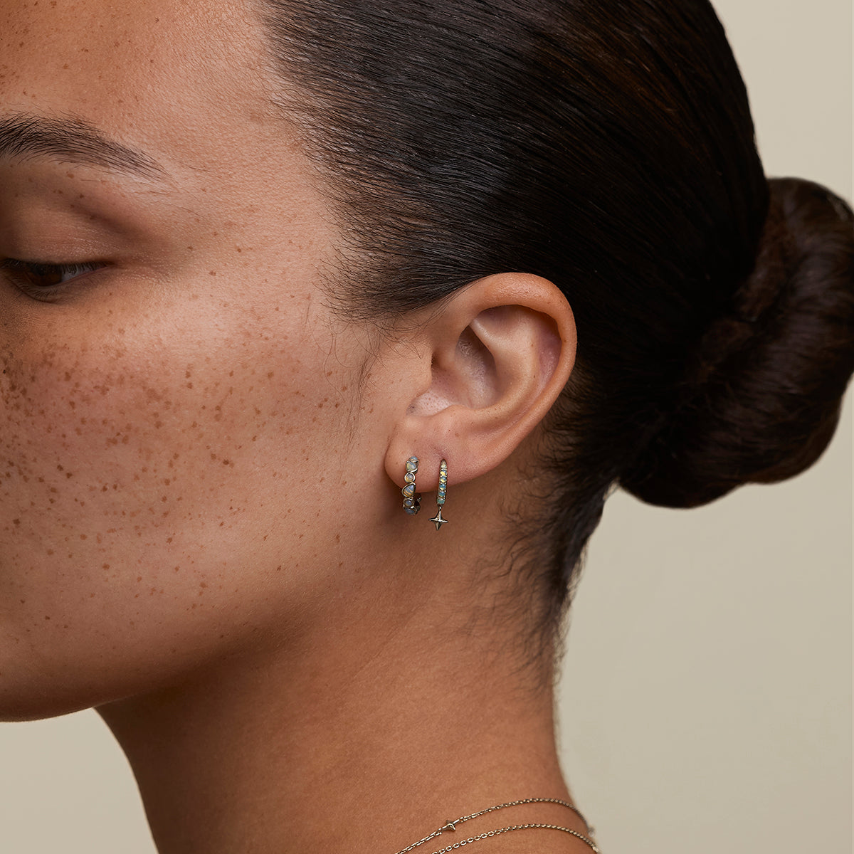 Opal Bezel Hoops in Silver-Astrid & Miyu