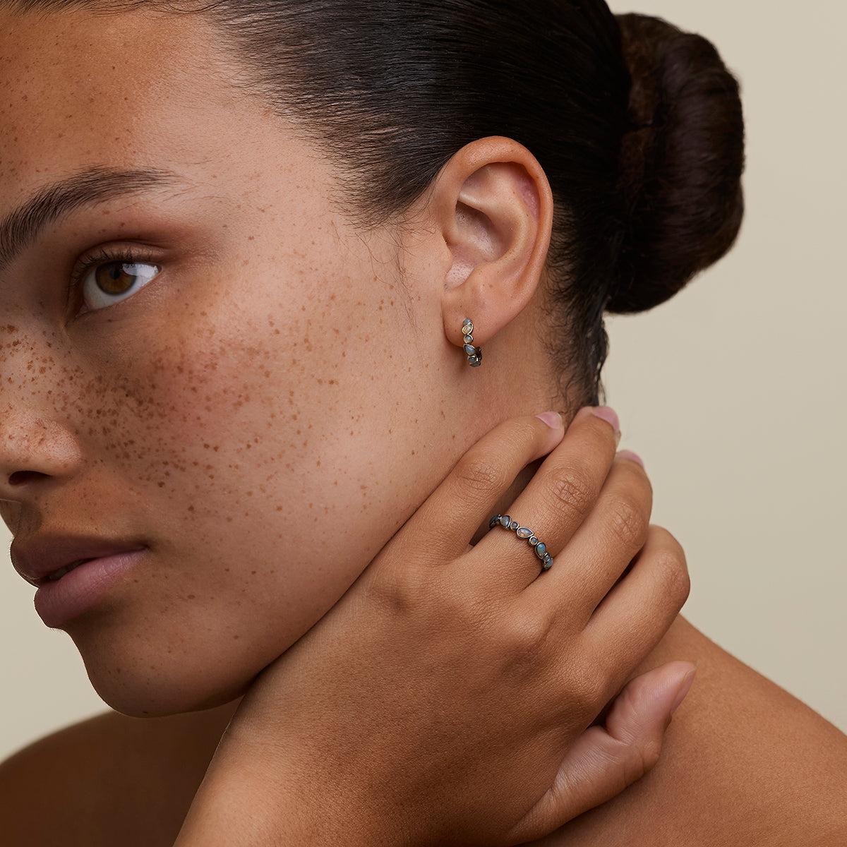 Opal Bezel Hoops in Silver-Astrid & Miyu