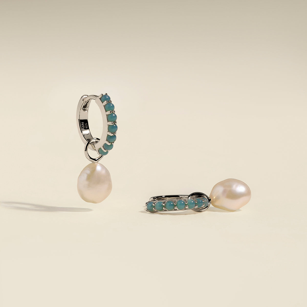 Opal & Pearl Charm Huggies in Silver-Astrid & Miyu