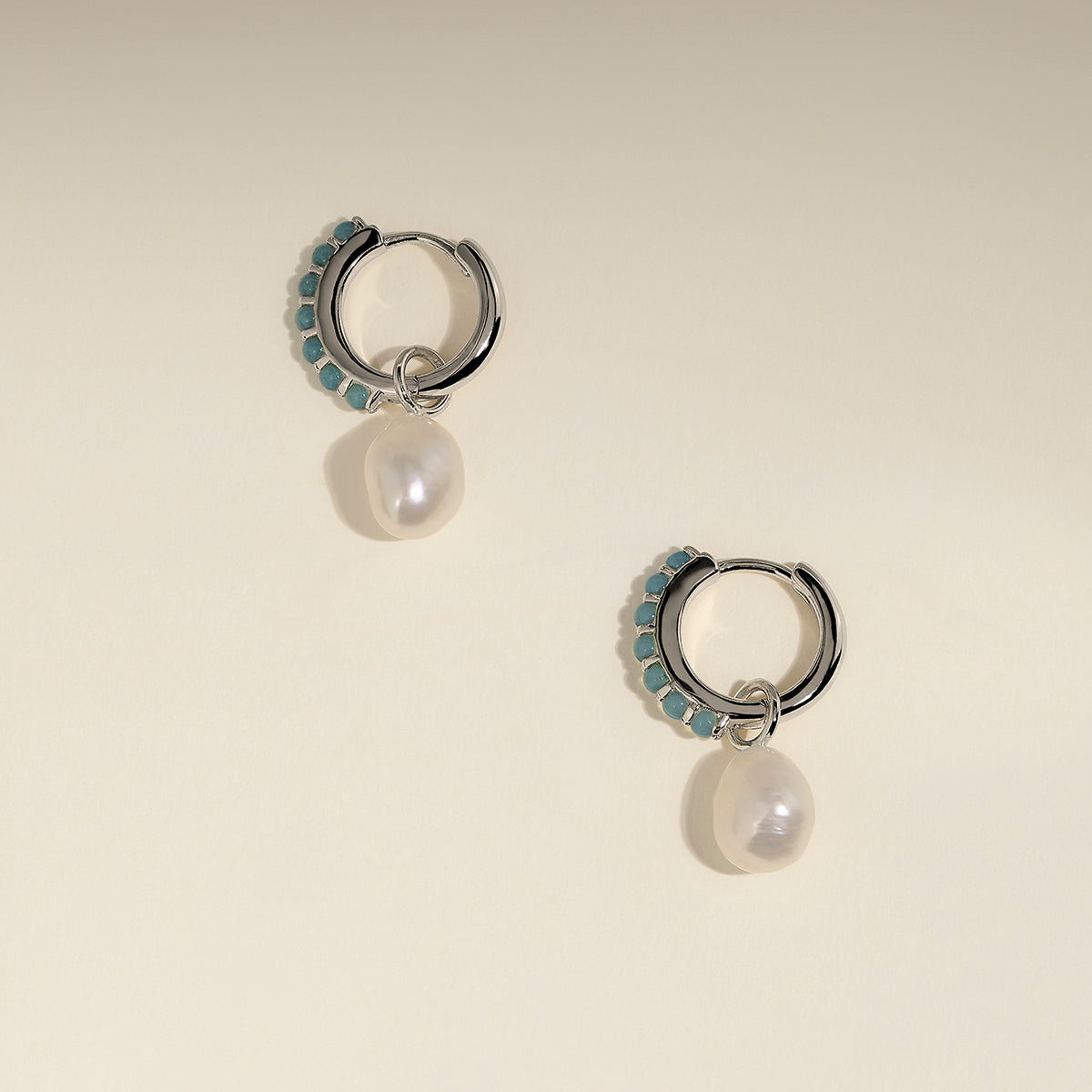 Opal & Pearl Charm Huggies in Silver-Astrid & Miyu