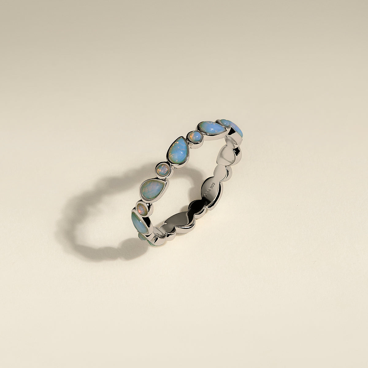 Opal Bezel Band Ring in Silver-Astrid & Miyu