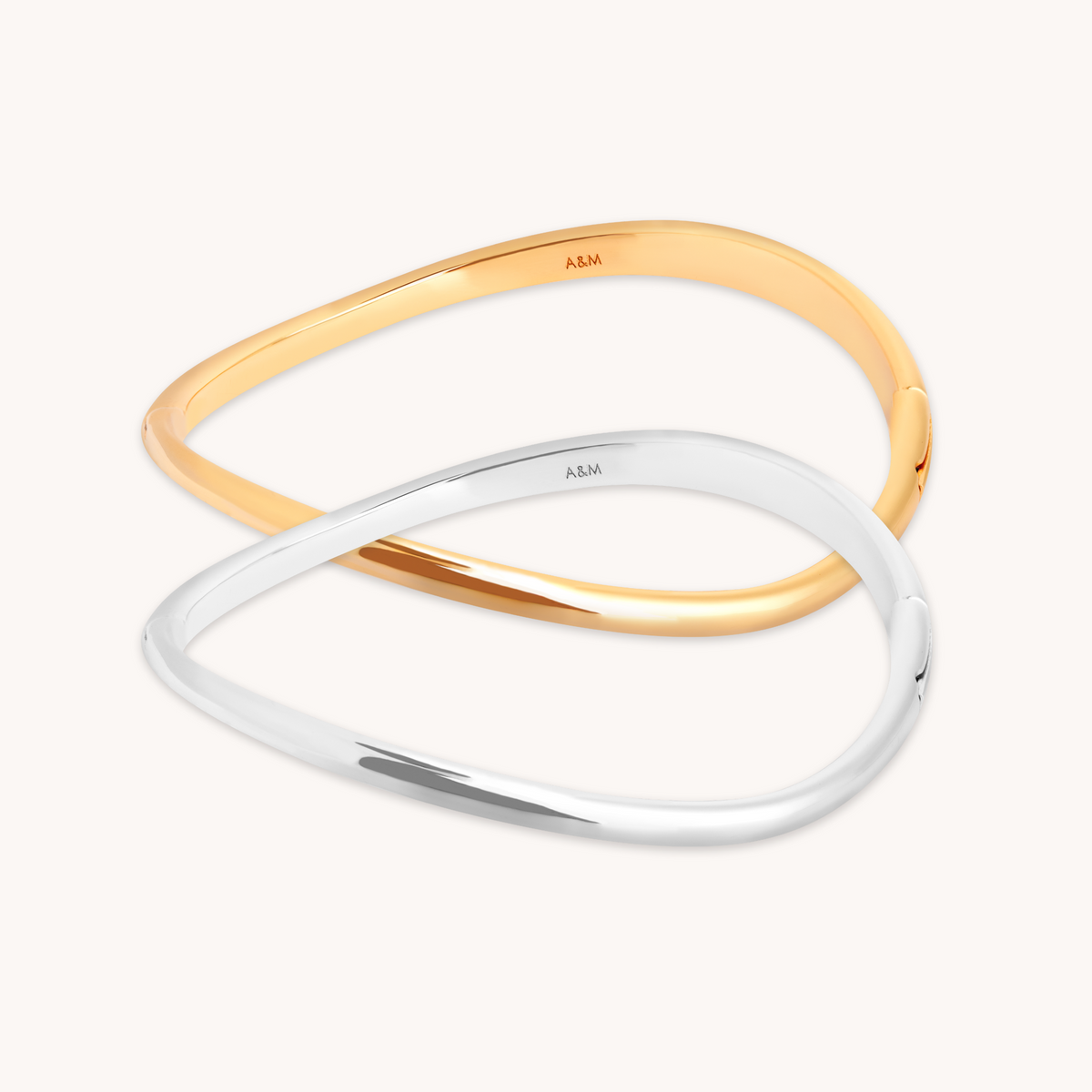 Wave Bangle Stacking Set in Mixed Metal-Astrid & Miyu