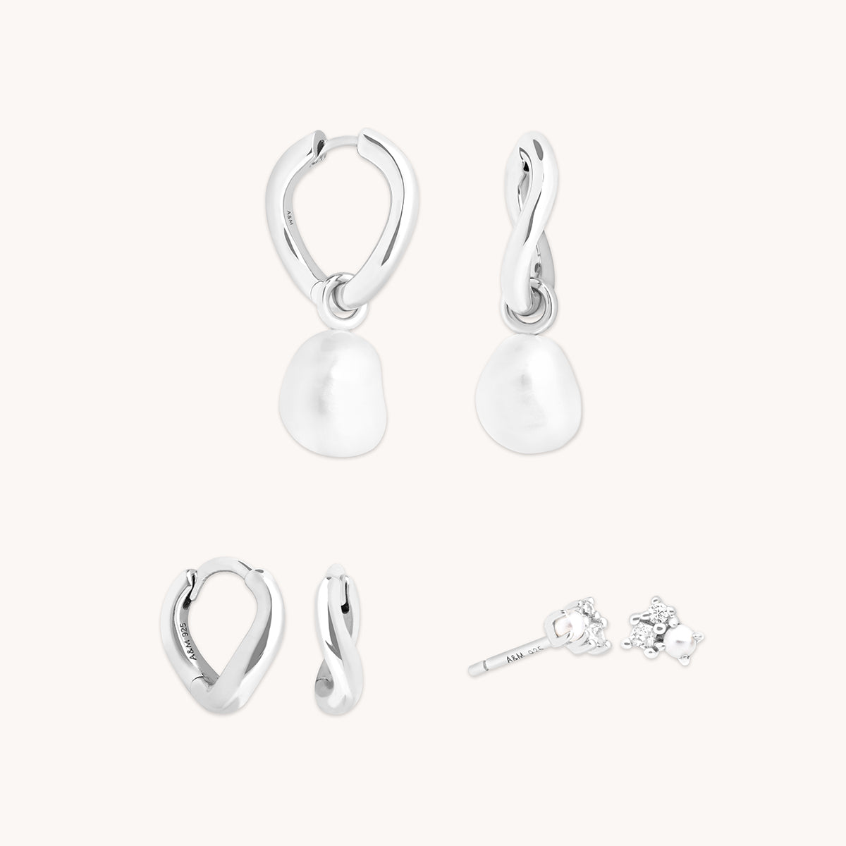 Serenity Pearl Hoops Stacking Set in Silver-Astrid & Miyu
