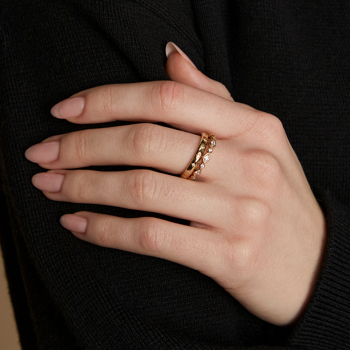 Crystal Band Ring Stacking Set in Gold-Astrid & Miyu
