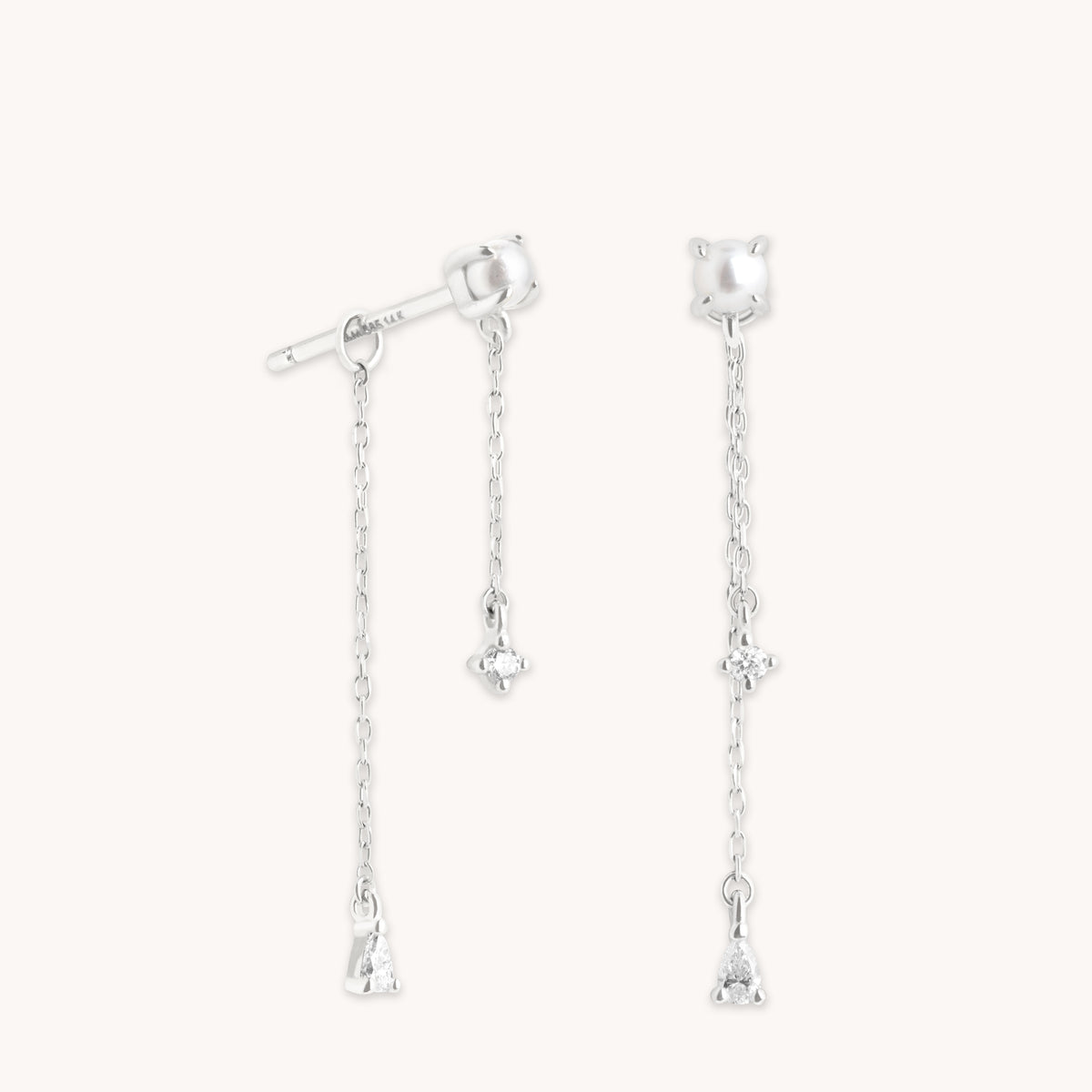 Diamond & Pearl Chain Studs in Solid White Gold-Astrid & Miyu