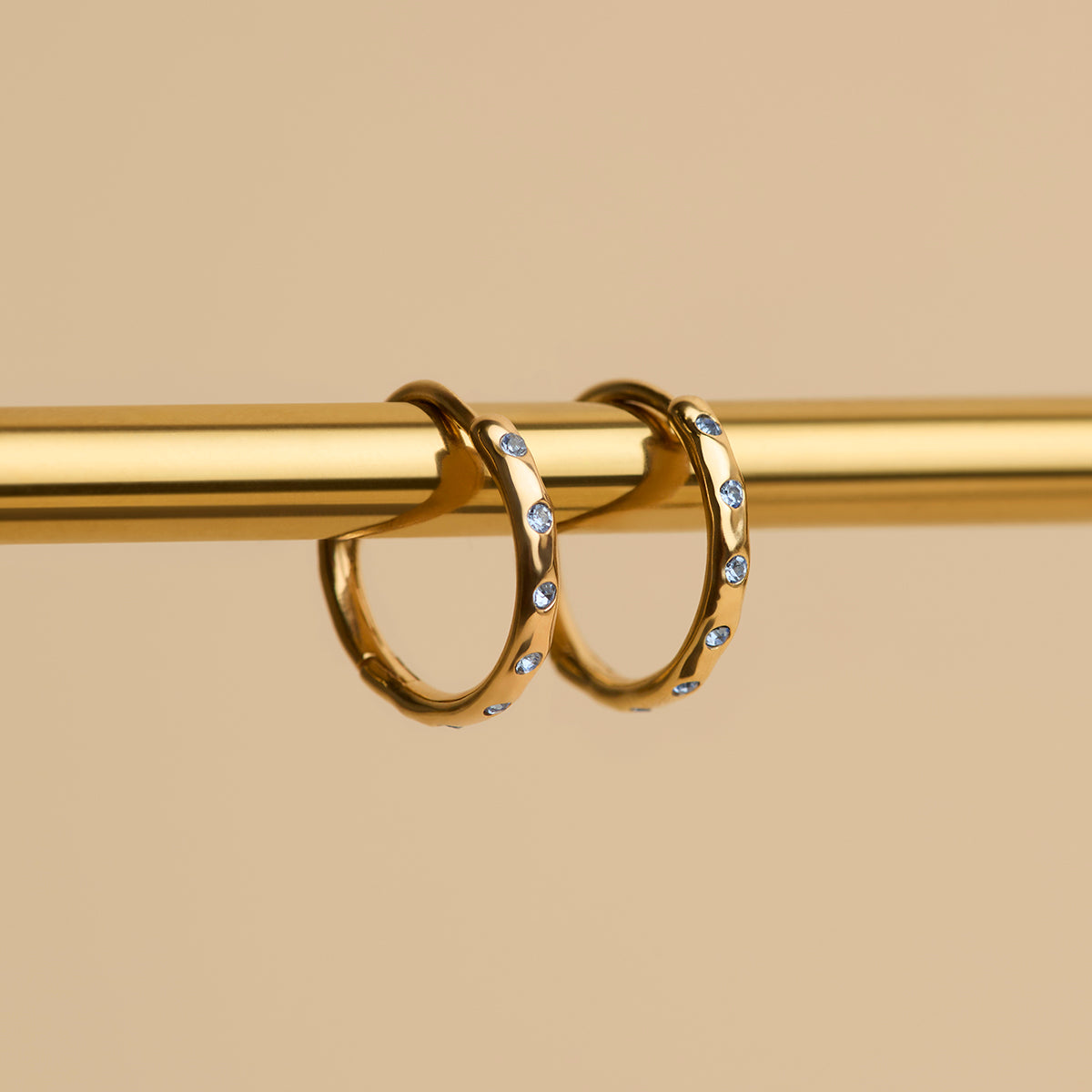 Molten Blue Crystal Hoops in Gold-Astrid & Miyu
