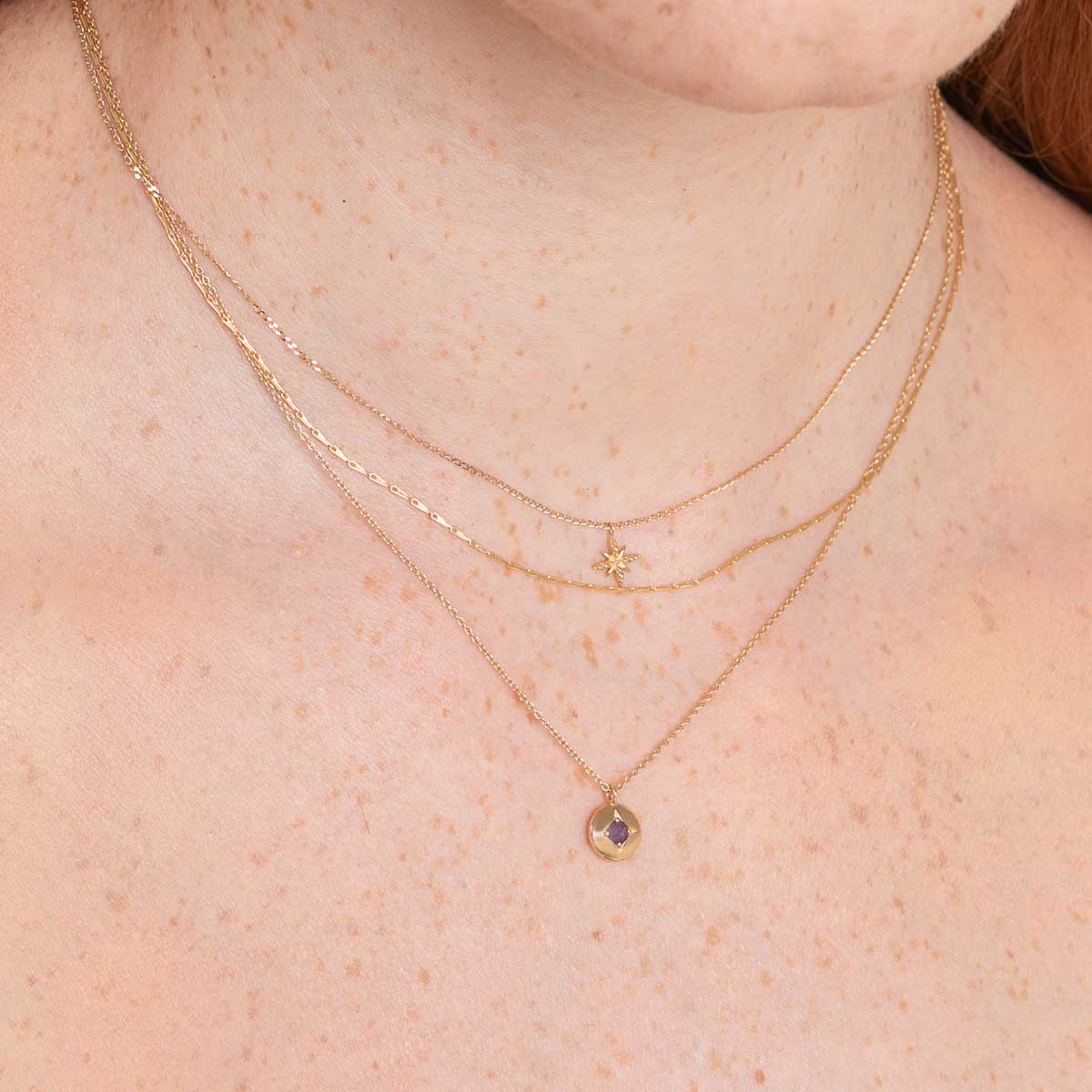 Birthstone Necklaces - February Amethyst Birthstone Necklace in Solid Gold - Pendant Necklace - Astrid & Miyu