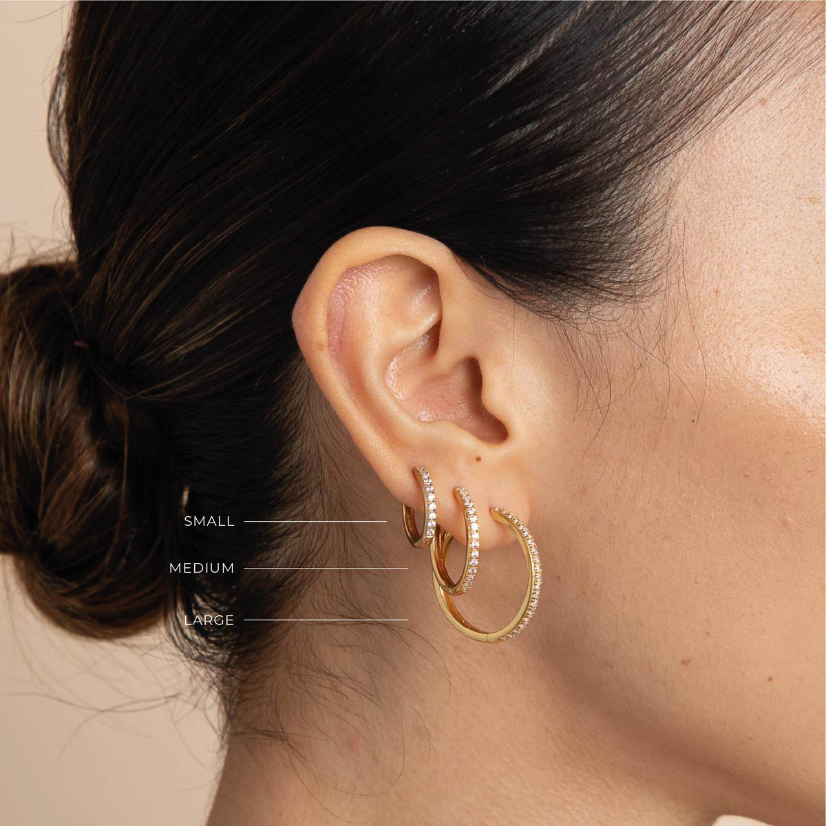 18k Gold Plated Jewellery - Essential Crystal Medium Hoops in Gold - Hoop Earrings - Astrid & Miyu