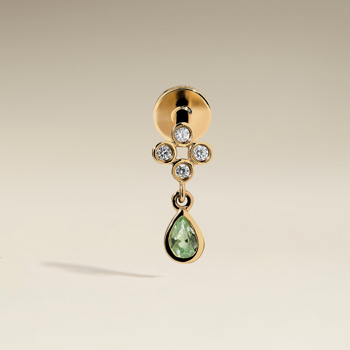 Diamond & Green Sapphire Charm Piercing Stud in Solid Gold-Astrid & Miyu
