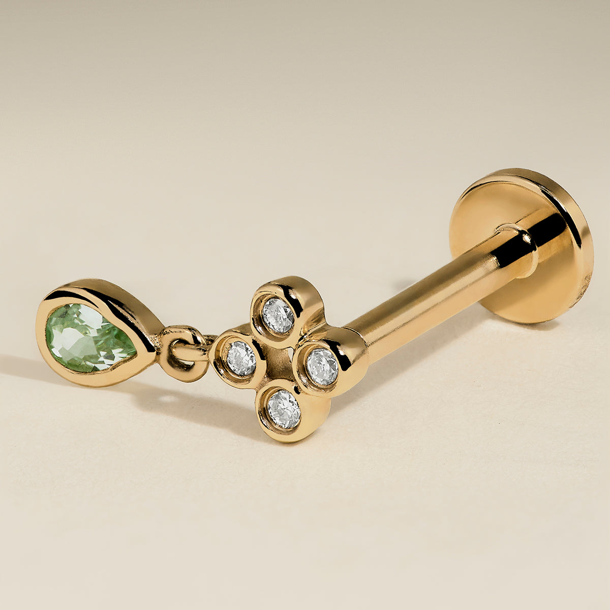 Diamond & Green Sapphire Charm Piercing Stud in Solid Gold-Astrid & Miyu