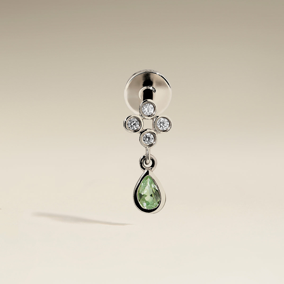 Diamond & Green Sapphire Charm Piercing Stud in Solid White Gold-Astrid & Miyu