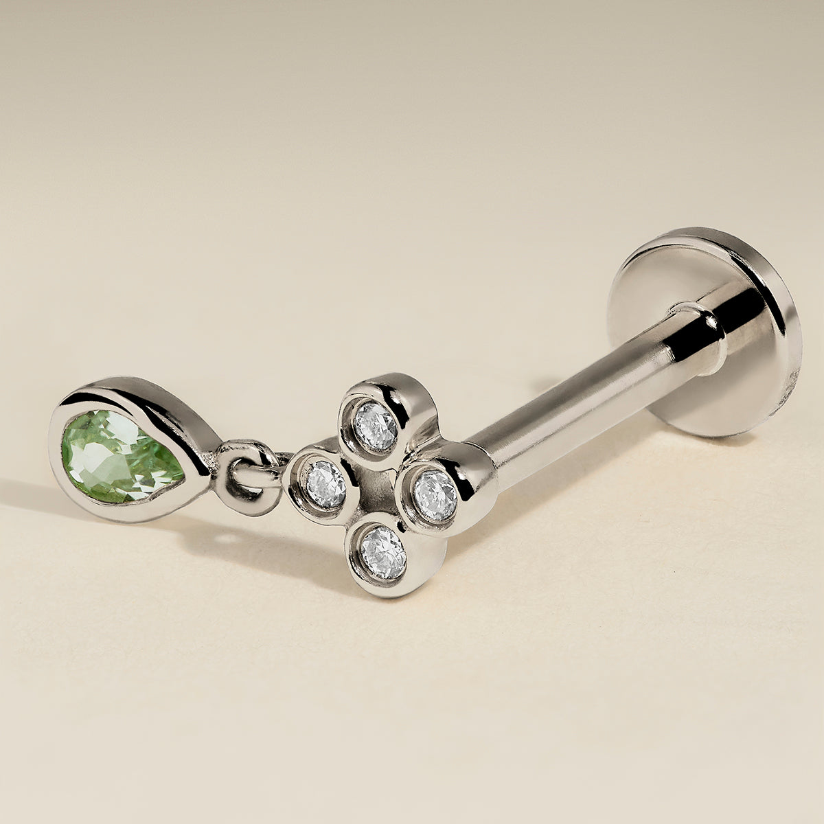 Diamond & Green Sapphire Charm Piercing Stud in Solid White Gold-Astrid & Miyu