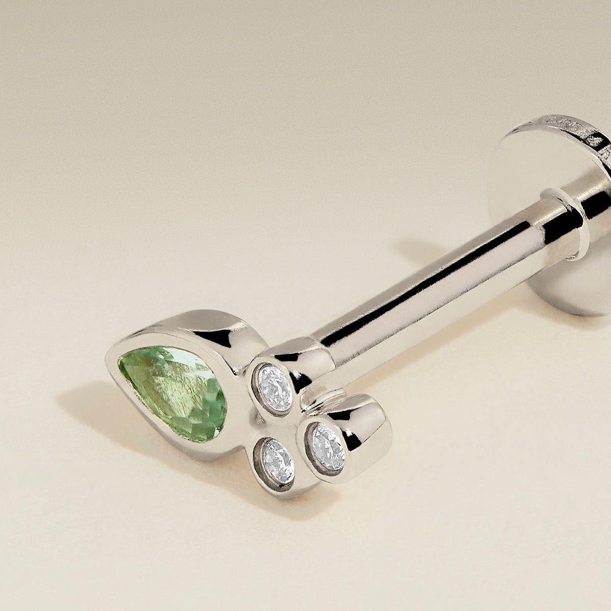 Diamond & Green Sapphire Cluster Piercing Stud in Solid White Gold-Astrid & Miyu