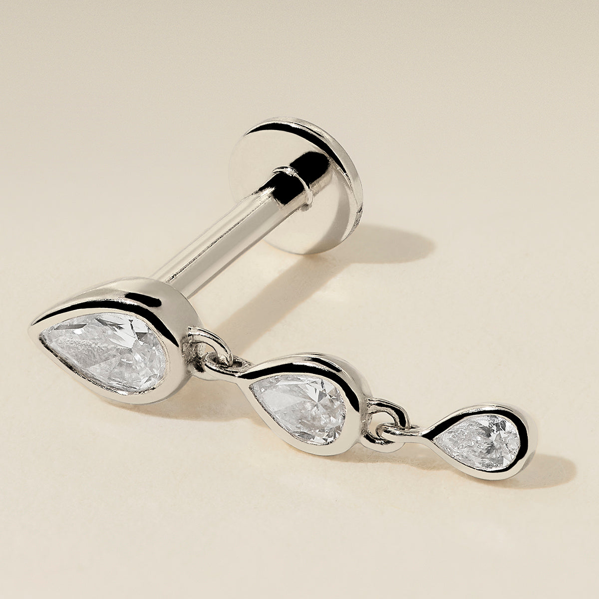 Diamond Pear Drop Stud in Solid White Gold-Astrid & Miyu