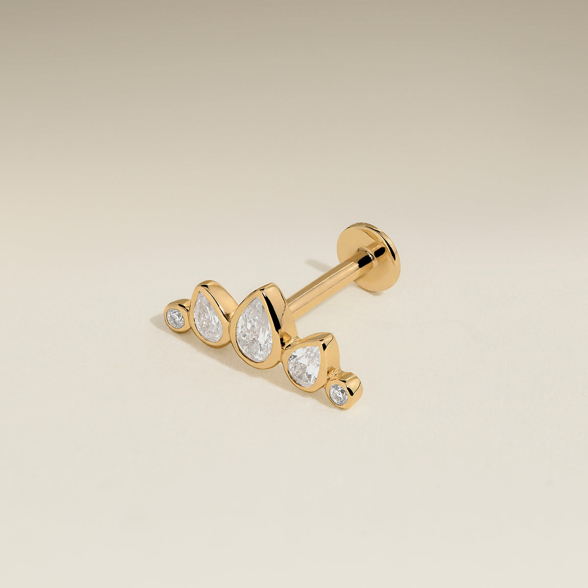 Diamond Pear Curved Piercing Stud in Solid Gold-Astrid & Miyu