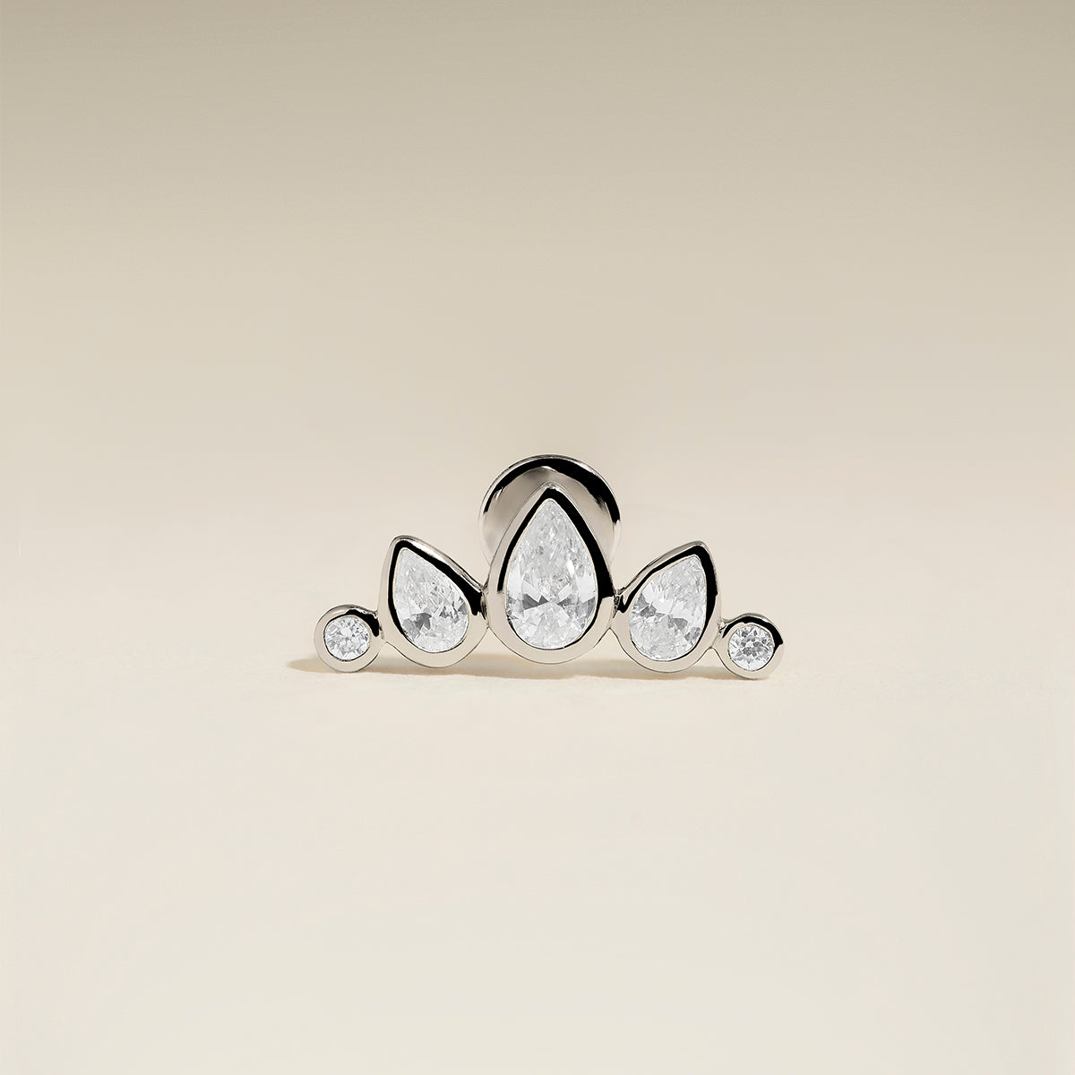 Diamond Pear Curved Piercing Stud in Solid White Gold-Astrid & Miyu