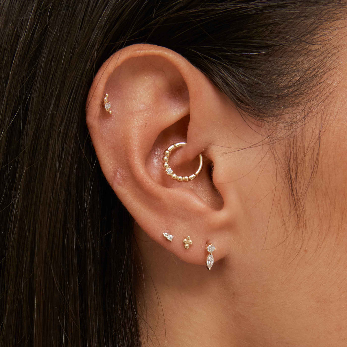 April White Topaz - Stacked Topaz Piercing Stud in Solid Gold - - Astrid & Miyu