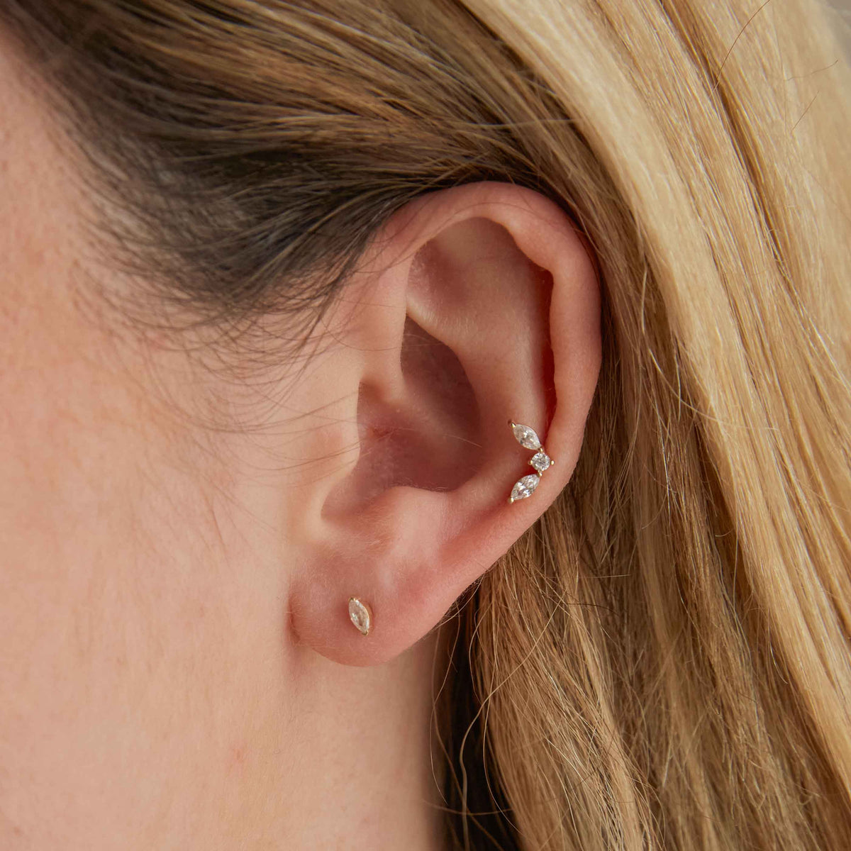Topaz Marquise Piercing Stud in Solid Gold-Astrid & Miyu
