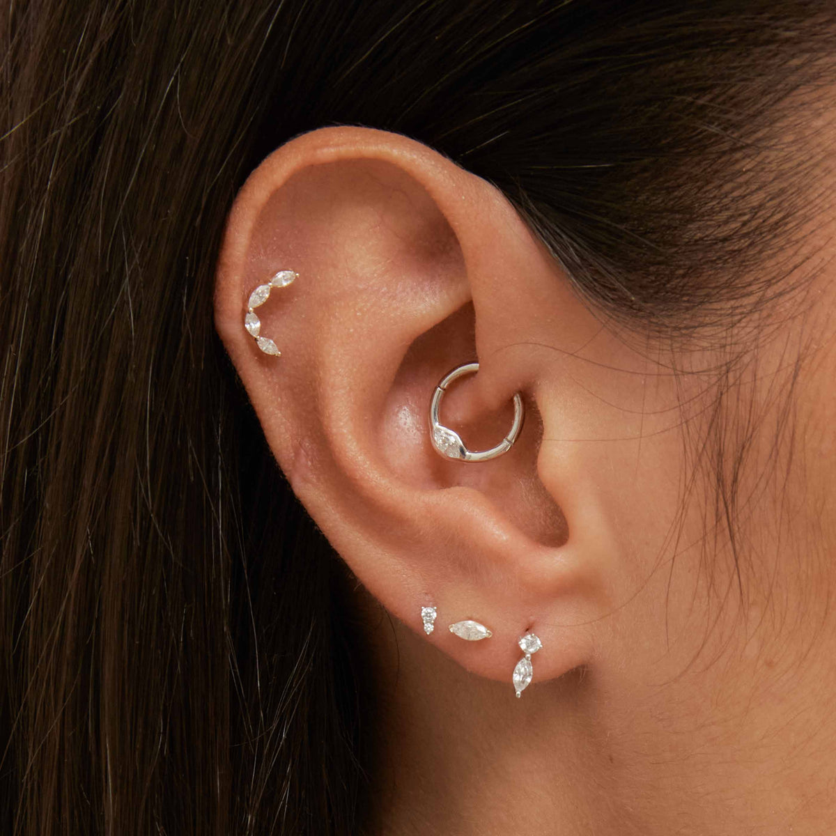 April White Topaz - Topaz Marquise Piercing Stud 6mm in Solid White Gold - Piercing Stud - Astrid & Miyu