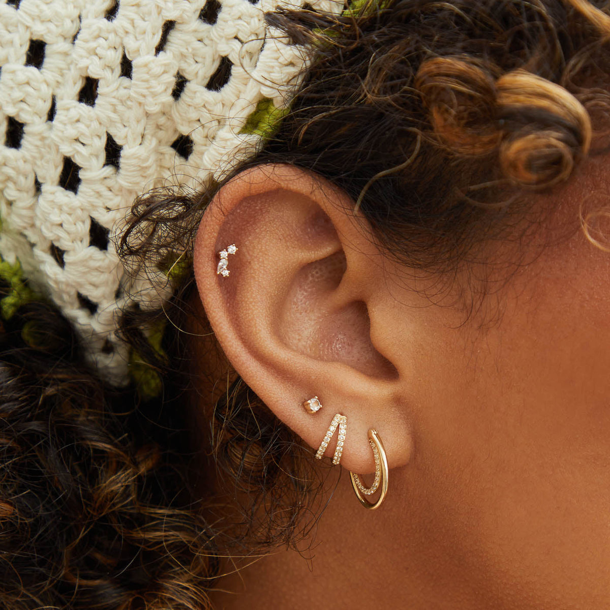 April White Topaz - Illusion Topaz Huggies in Solid Gold - Hoop Earrings - Astrid & Miyu