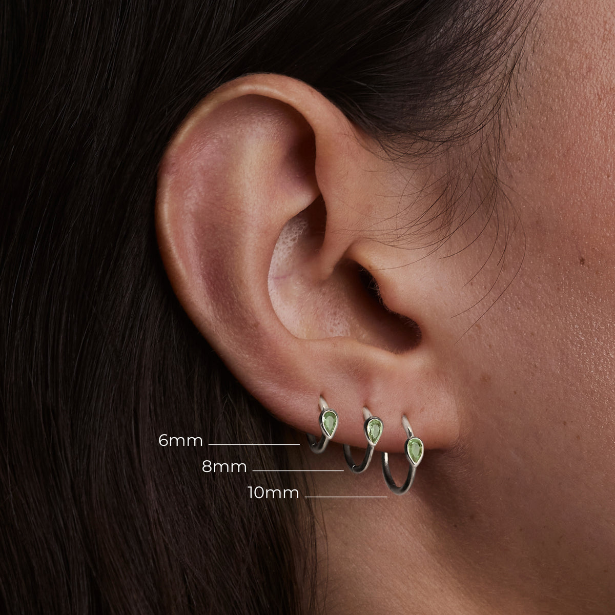 Green Sapphire Pear Seamless Piercing Hoop in Solid White Gold-Astrid & Miyu